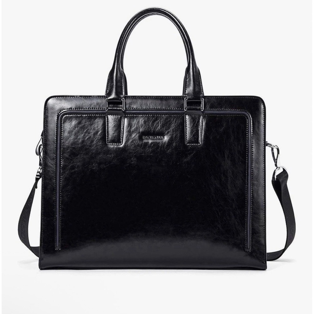 Bostanten Black Leather Briefcase Laptop Bag B1182023K-00 Business Messenger Bag